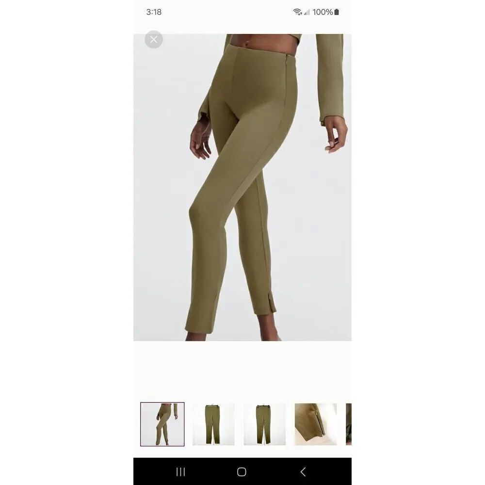 New XXL Fabletics Green Ponte Skinny Zip Split Pants High Rise Internal Pocket